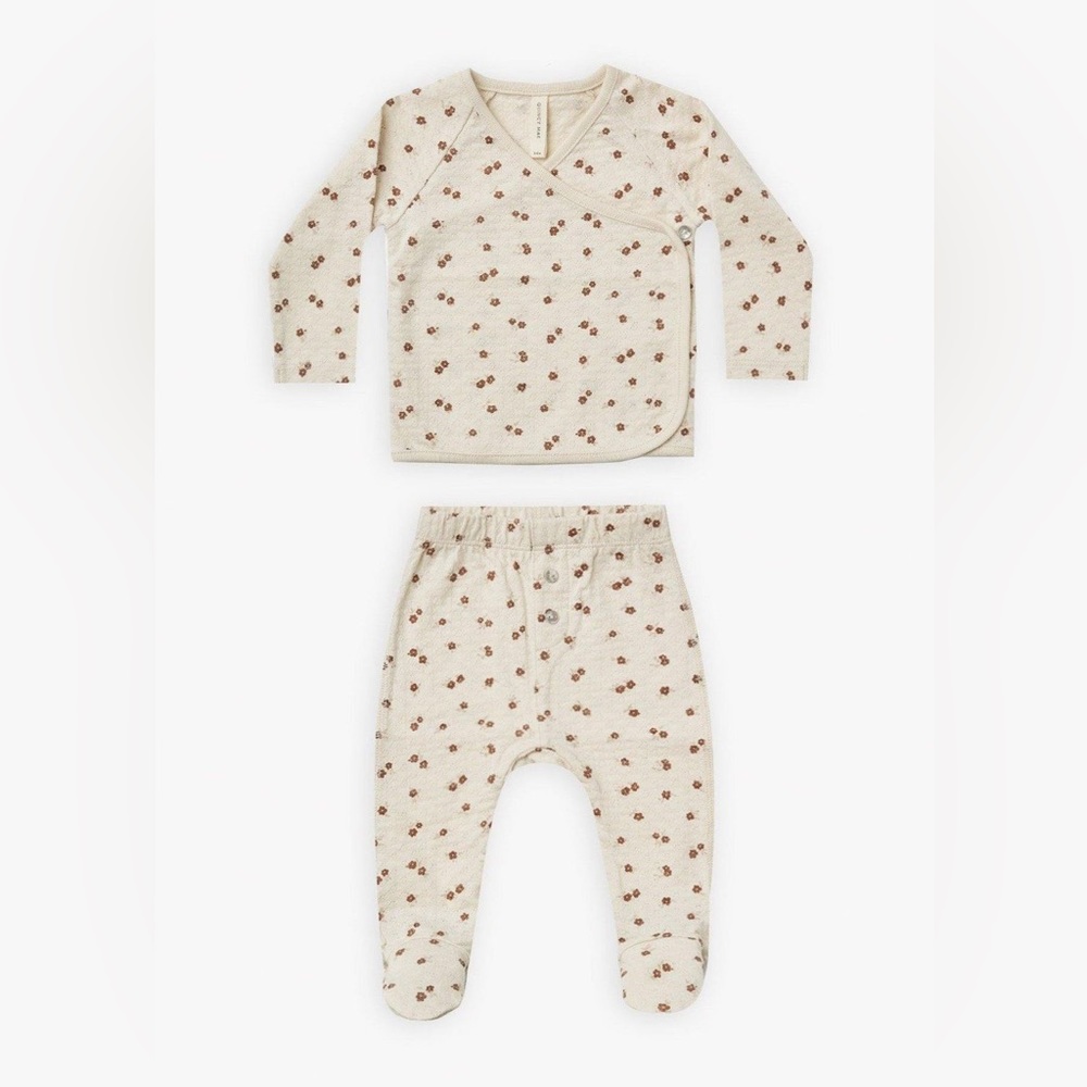 Quincy Mae pointelle wrap top + pant set | petite floral 0-3 months
